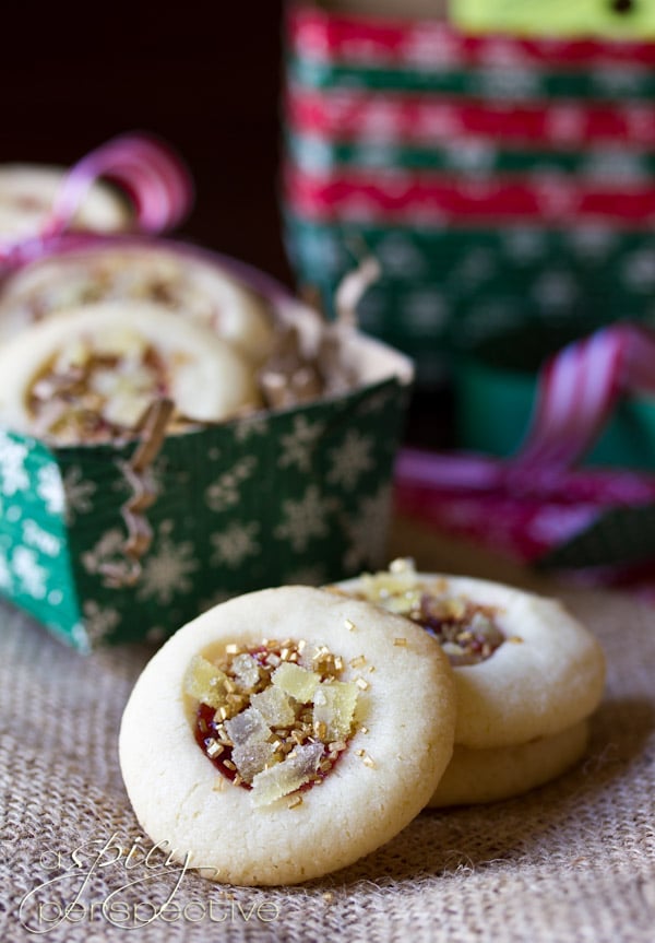 Cherry Ginger Thumbprint Cookies for Cookie Exchange! | ASpicyPerspective.com #cookies #cookieexchange #christmascookies