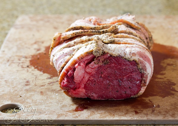 Bacon Wrapped Crock-pot Beef Tenderloin | ASpicyPerspective.com #holidays #crockpot #slowcooker #recipes