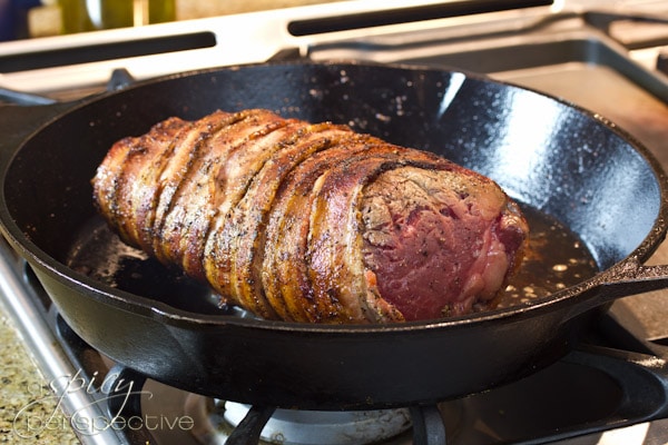 Bacon Wrapped Beef Tenderloin Recipe with Balsamic Glaze | ASpicyPerspective.com #holidays #crockpot #slowcooker #recipes